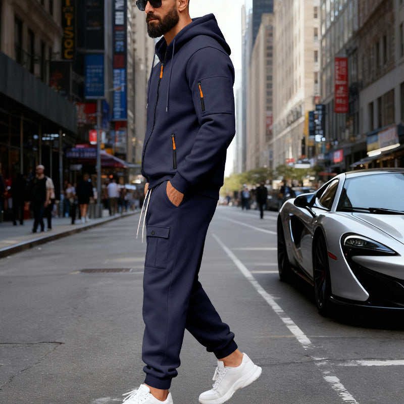 Herren stylisches Zweiteiliges Jogginganzug mit Kapuze und praktischen Taschen Fudus