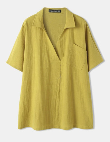 Damen lässige Bluse mit V-Ausschnitt und praktischer Brusttasche Fudus