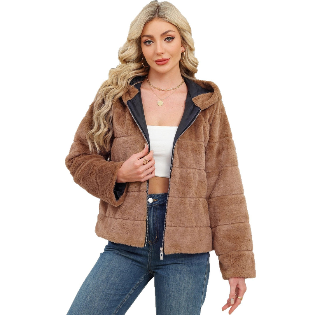 Damen Kuschelige Oversized-Fleecejacke mit Reißverschluss und Kapuze Fudus