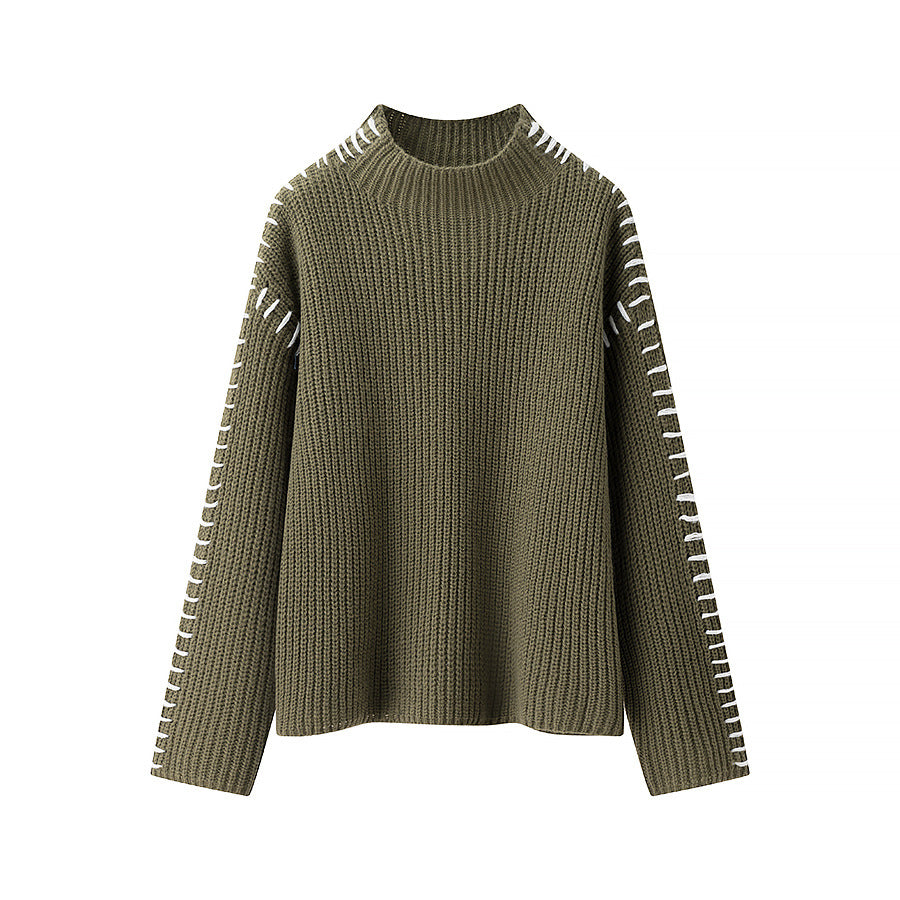 Damen kuscheliger Strickpullover mit elegantem Rollkragen und modischen Einsätzen Fudus