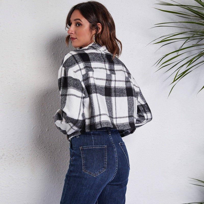 Damen Karierte Fleecejacke mit Knopfverschluss und praktischen Taschen Fudus