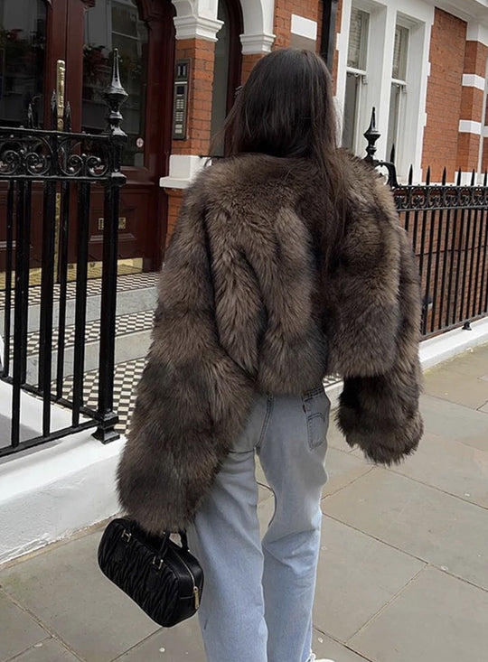 Damen Kuschelige Kunstfelljacke mit weiten Ärmeln Fudus