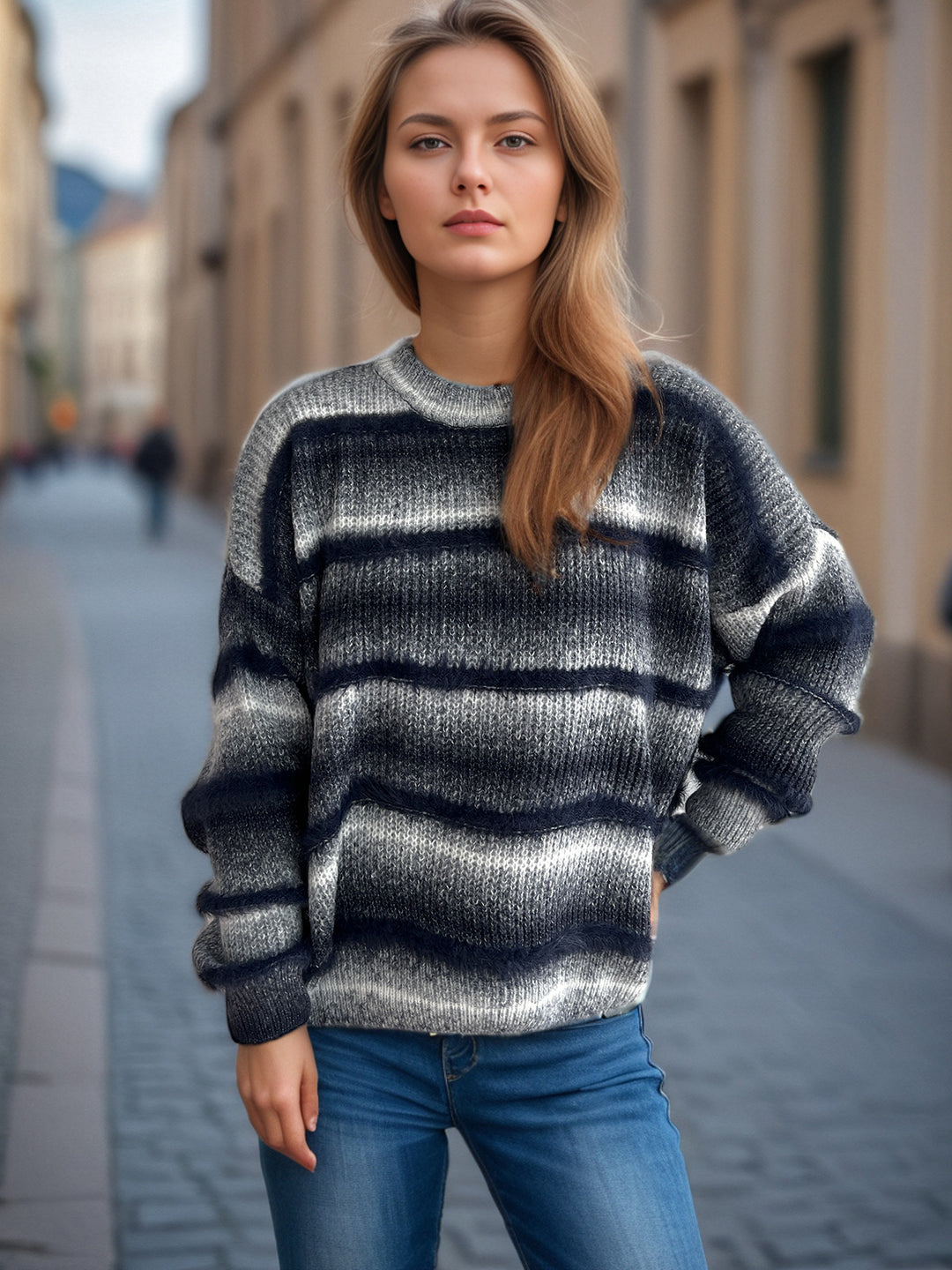 Damen kuscheliger Strickpullover mit Flair Fudus