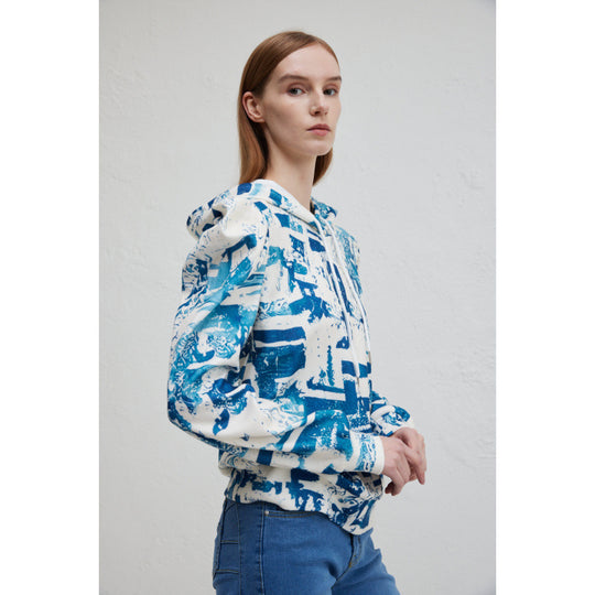 Damen Kapuzenpullover mit modischem Rüschendesign und kreativem Druck Fudus