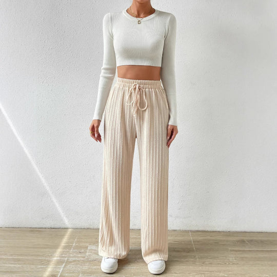 Damen Komfortable Weite Freizeithosen im Ripp-Design Fudus