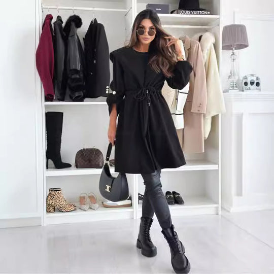 Damen Langer Schnitt mit Kapuze und Taillenzug Fudus