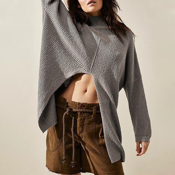 Damen Grobstrickpullover mit seitlichem Schlitz Fudus