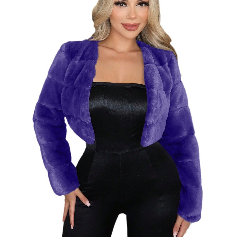 Damen Kurze Kunstpelzjacke mit breiten Ärmeln Fudus