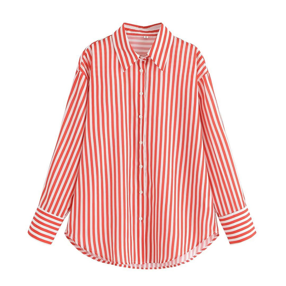 Damen langärmlige Hemdbluse mit eleganten Streifen Fudus