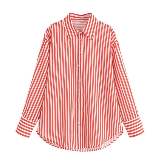 Damen langärmlige Hemdbluse mit eleganten Streifen Fudus