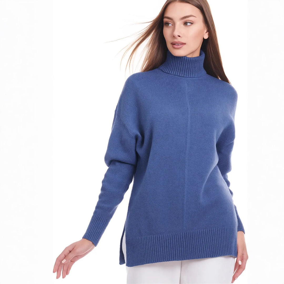 Damen Grobstrickpullover mit hohem Kragen und lässigem Schnitt Fudus