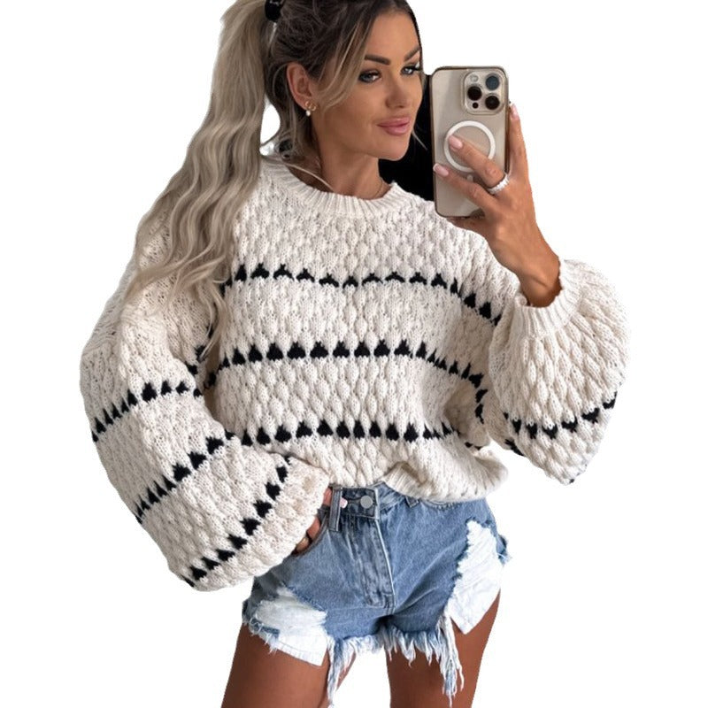 Damen Grobstrickpullover mit voluminösen Ärmeln und modernem Zopfdesign Fudus