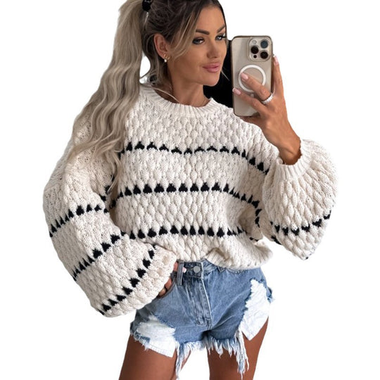 Damen Grobstrickpullover mit voluminösen Ärmeln und modernem Zopfdesign Fudus