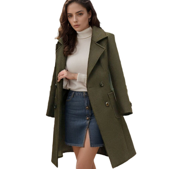 Damen Klassischer Wollmantel mit doppelter Knopfleiste und großzügigen Taschen Fudus
