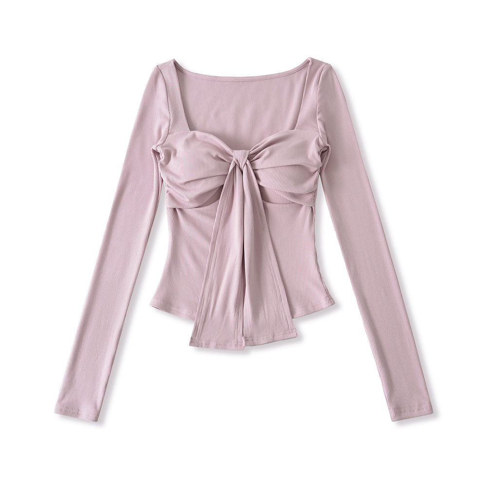 Damen langärmliges Oberteil mit dekorativem Knoten Fudus