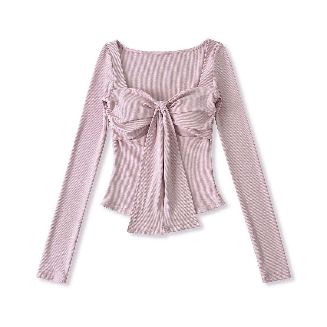 Damen langärmliges Oberteil mit dekorativem Knoten Fudus