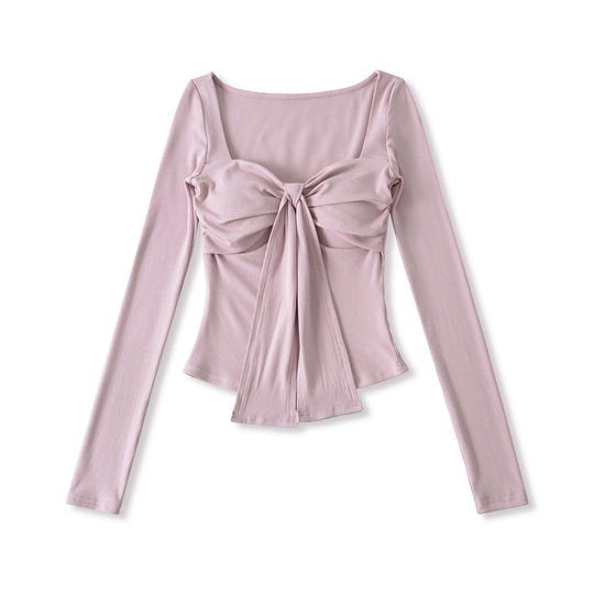 Damen langärmliges Oberteil mit dekorativem Knoten Fudus