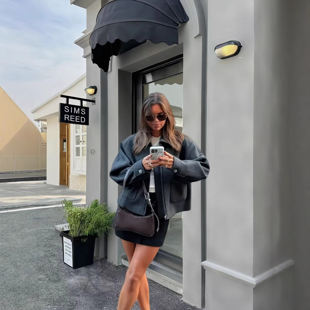 Damen lässige Oversize-Jacke mit praktischen aufgesetzten Taschen Fudus