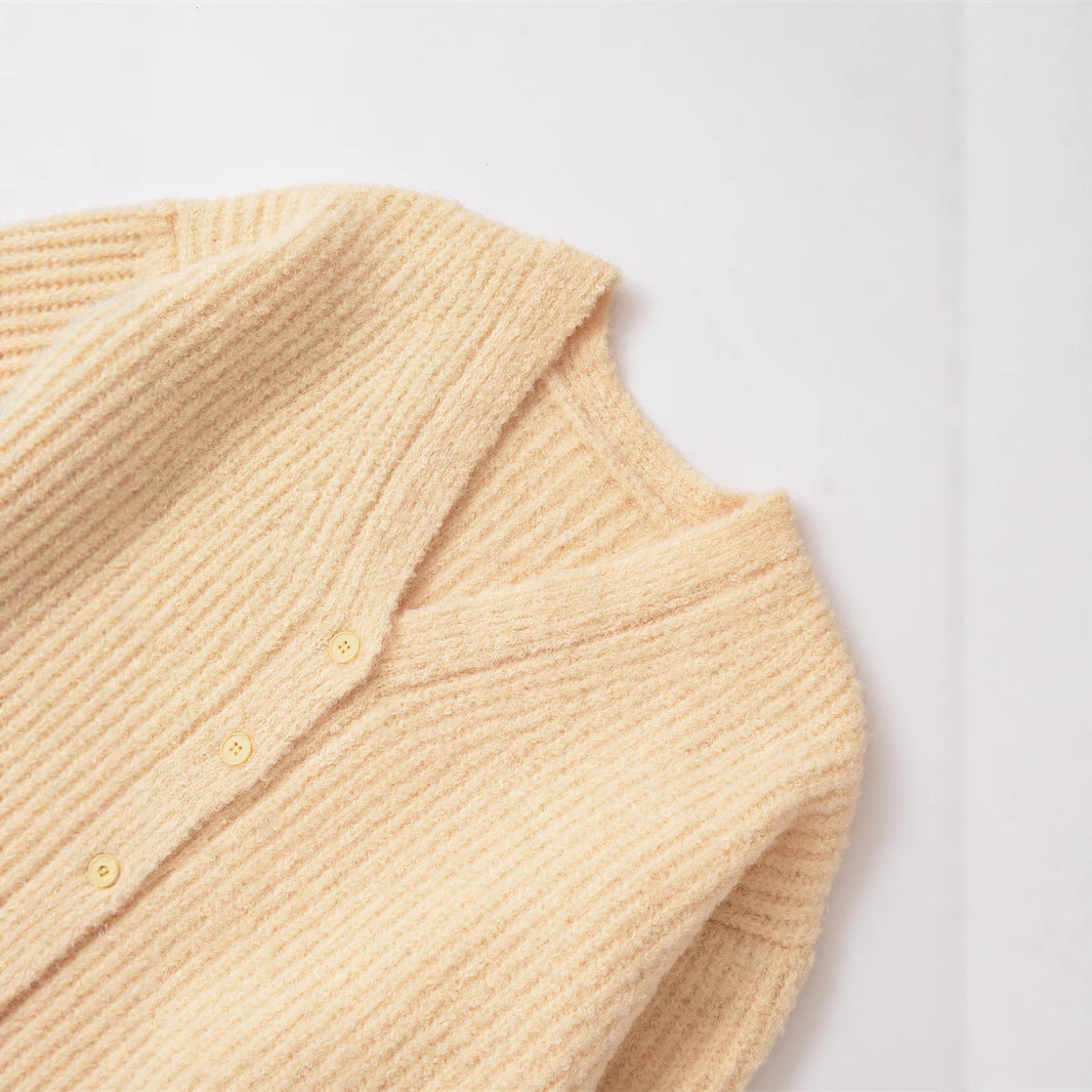 Damen kuschelige Strickjacke mit V-Ausschnitt und Knopfverschluss Fudus