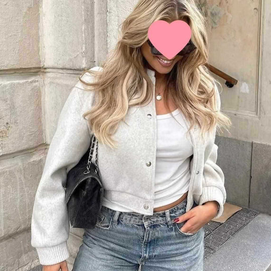 Damen lässige Bomberjacke mit Druckknopfverschluss und weichen Taschen Fudus