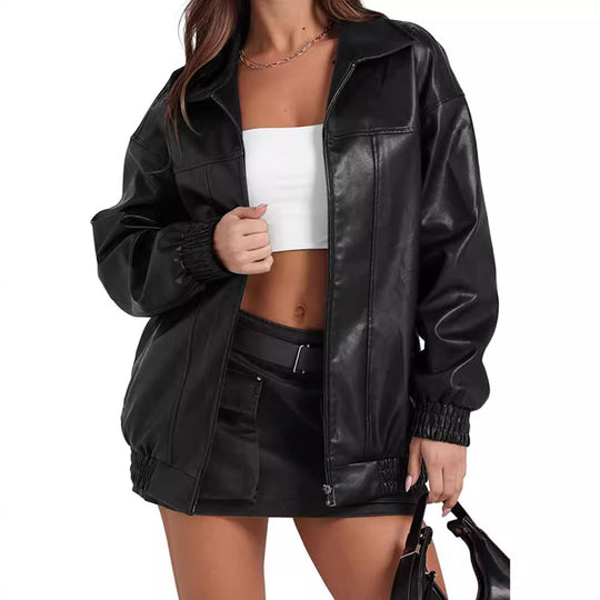 Damen Lässige Oversized-Jacke mit elastischen Bündchen und praktischen Taschen Fudus