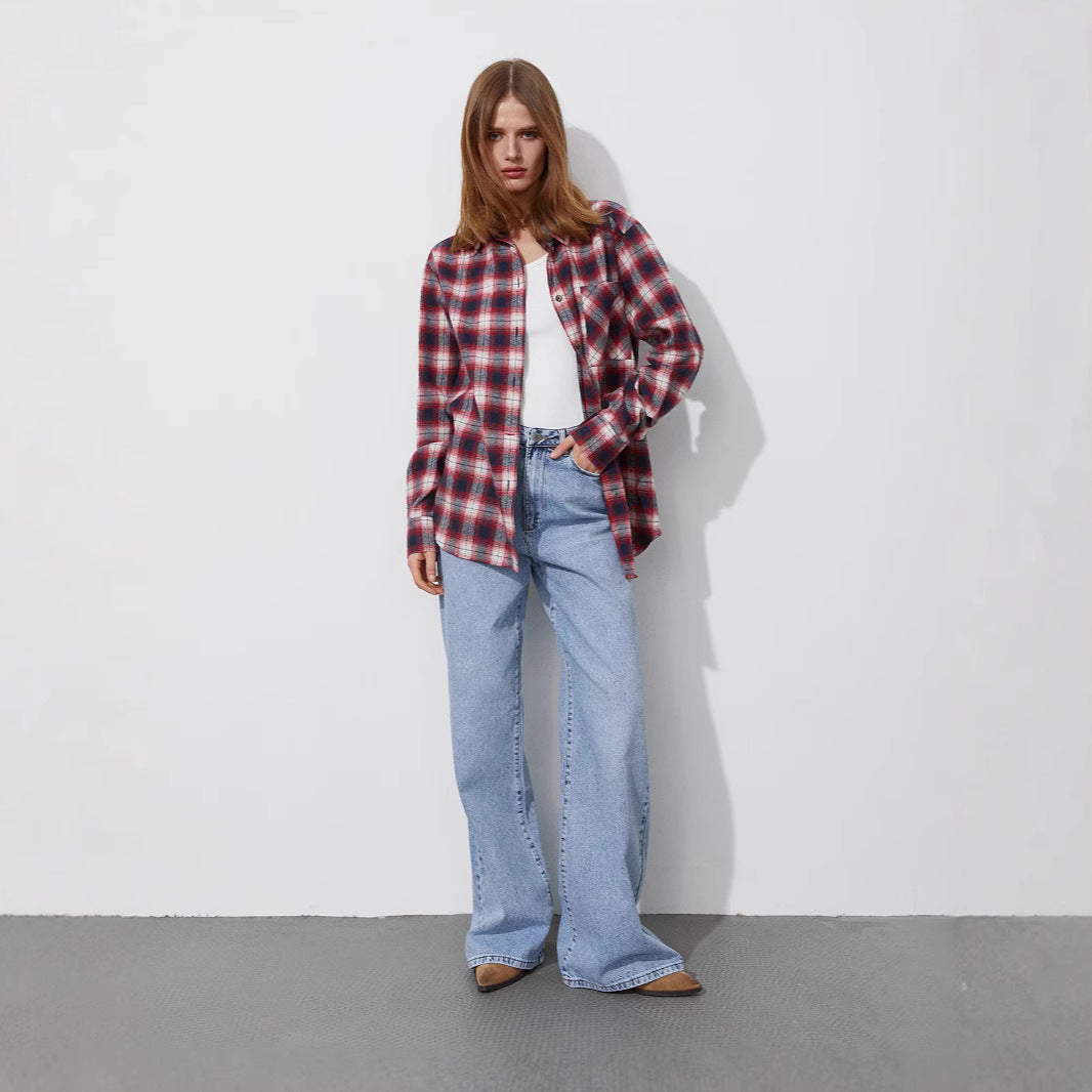 Damen Lässig kariertes Hemd aus weichem Flanell Fudus