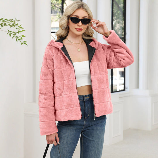 Damen Kuschelige Oversized-Fleecejacke mit Reißverschluss und Kapuze Fudus