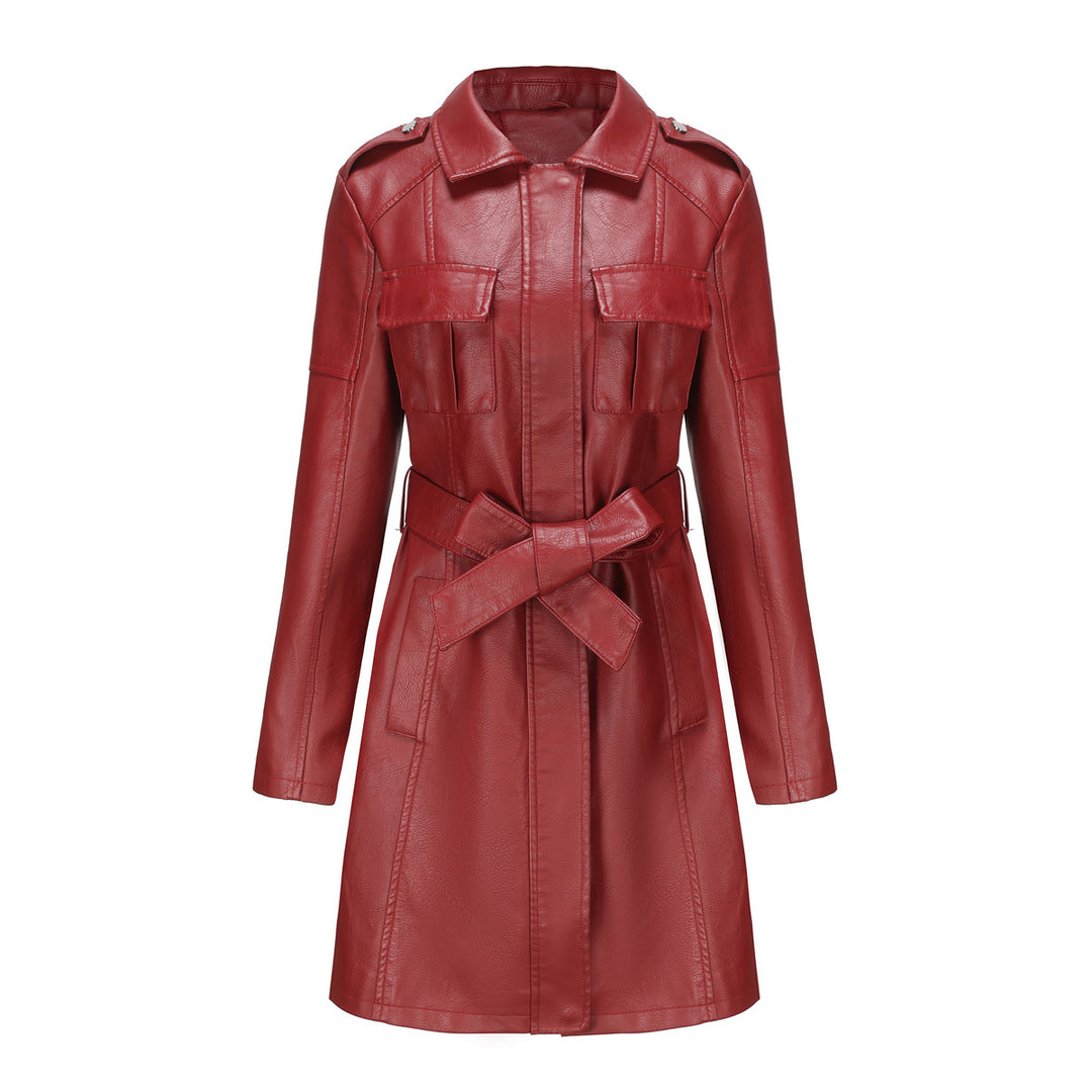 Damen modischer Leder-Trenchcoat Fudus