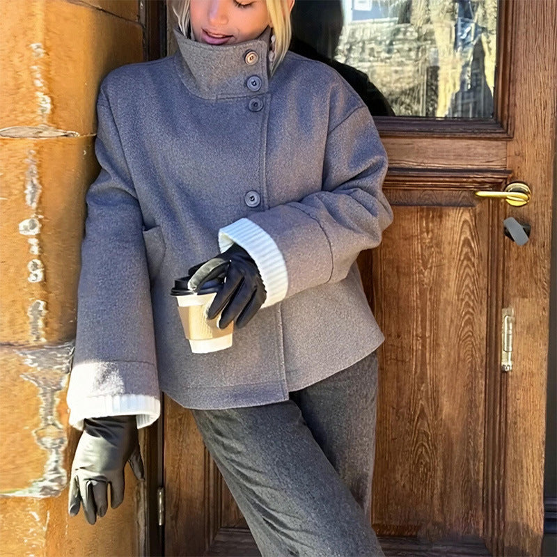 Damen Jacke Oversize Stylisch Hoher Kragen Warm Atmungsaktiv