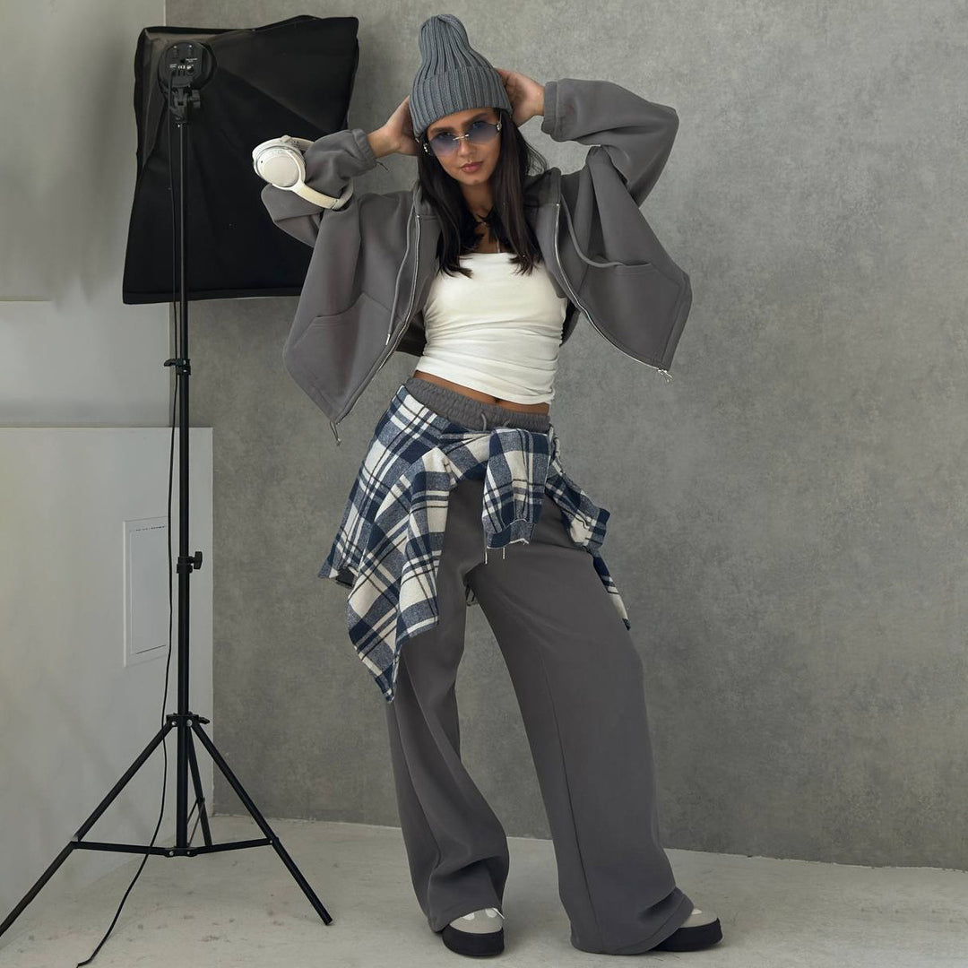 Damen lässige Oversized Hoodie Jacke mit seitlichen Taschen Fudus