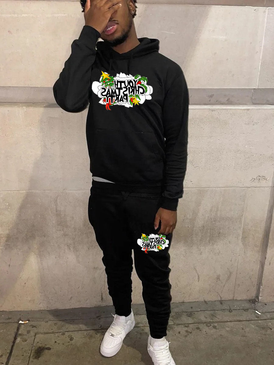 Damen Hoodie und Jogginghose Set mit kreativem Weihnachtsmotiv Fudus