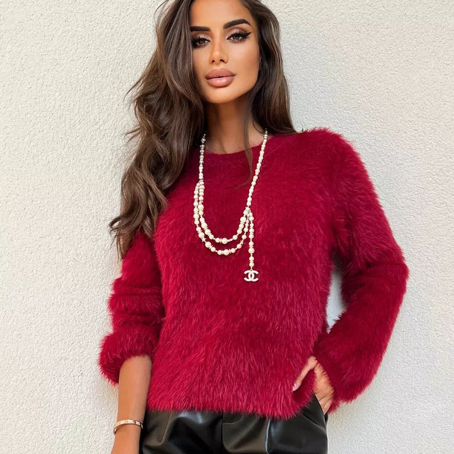 Damen Hochwertiger, kuscheliger Strickpullover mit voluminösen Ärmeln Fudus