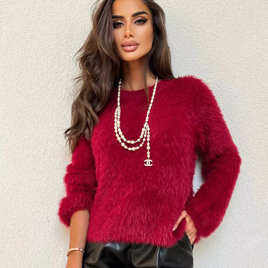 Damen Hochwertiger, kuscheliger Strickpullover mit voluminösen Ärmeln Fudus