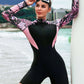 Damen Modischer Neoprenanzug Mit Langen Ärmeln Und Floral Muster