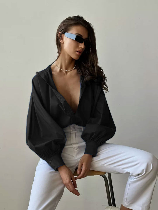 Damen Baumwollbluse Mit Puffärmel