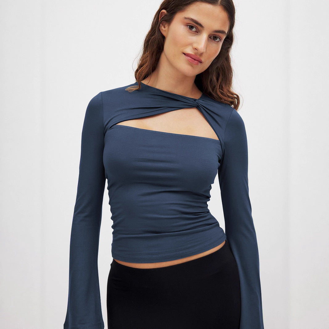 Damen Langarmshirt mit raffiniertem Cut-Out und Wickeldesign Fudus