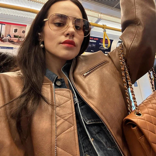 Damen lässige Bomberjacke aus hochwertigem Kunstleder Fudus