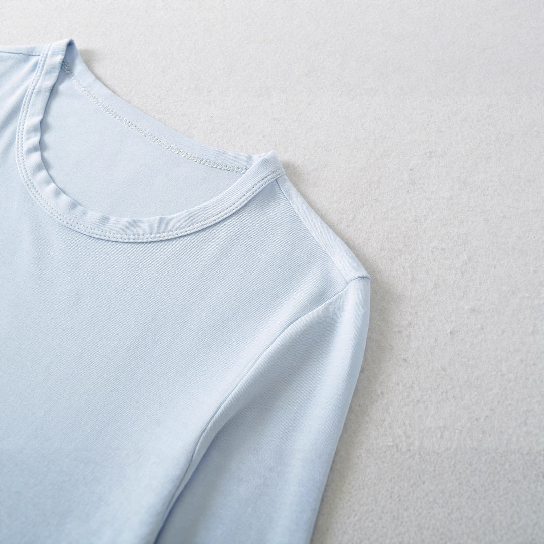 Damen langärmliges Rippenshirt mit raffinierten Drapierungsdetails Fudus