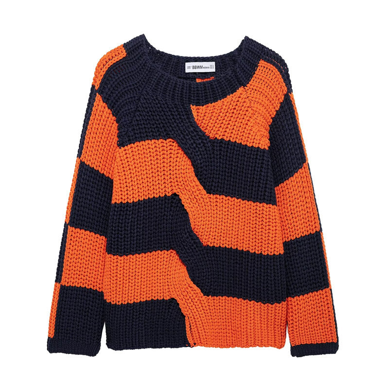 Damen Grobstrick Pullover mit modernem Streifenmuster Fudus