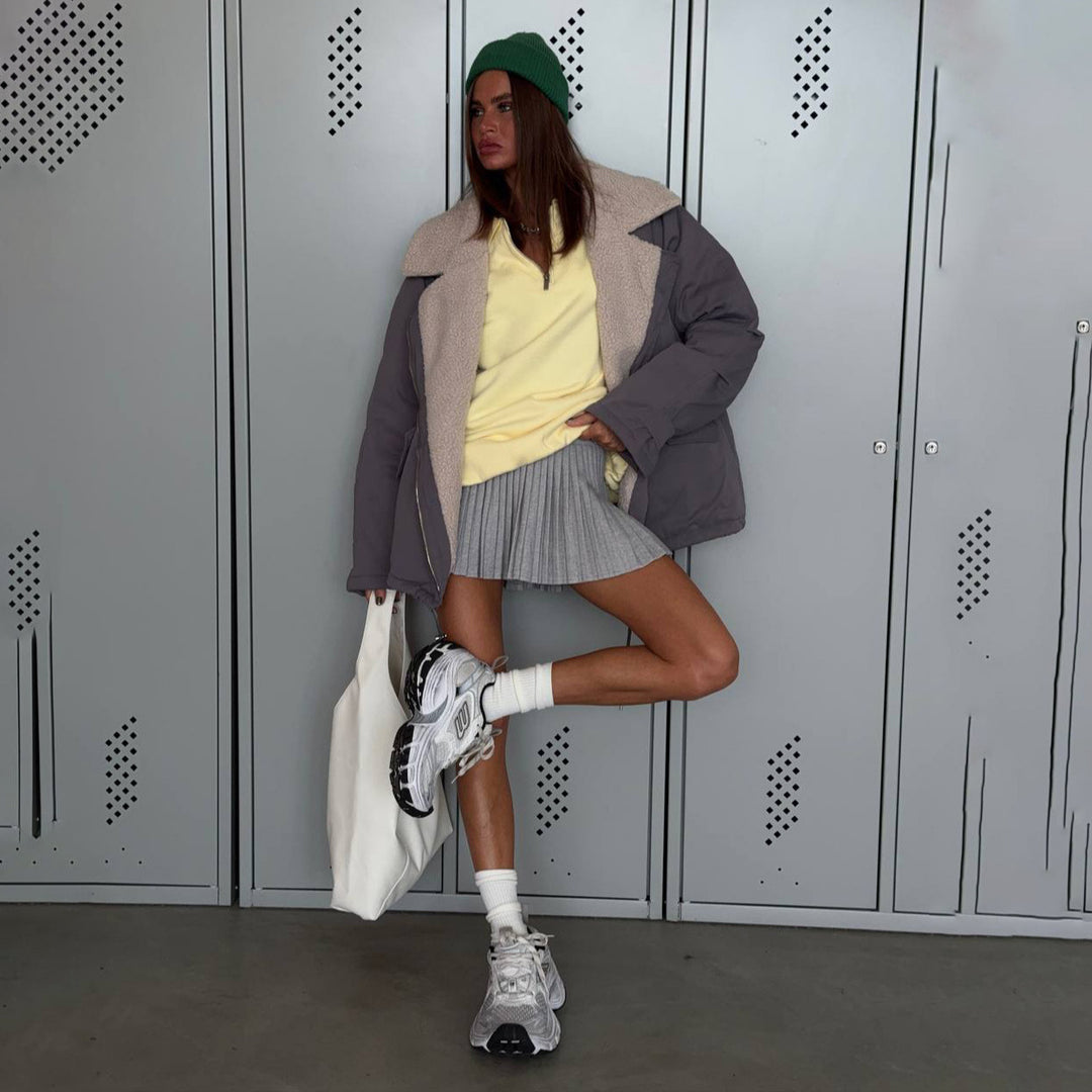 Damen lässige Steppjacke mit gefüttertem Kragen und praktischen Taschen Fudus