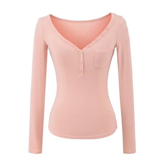 Damen langärmeliges Henley-Shirt Fudus