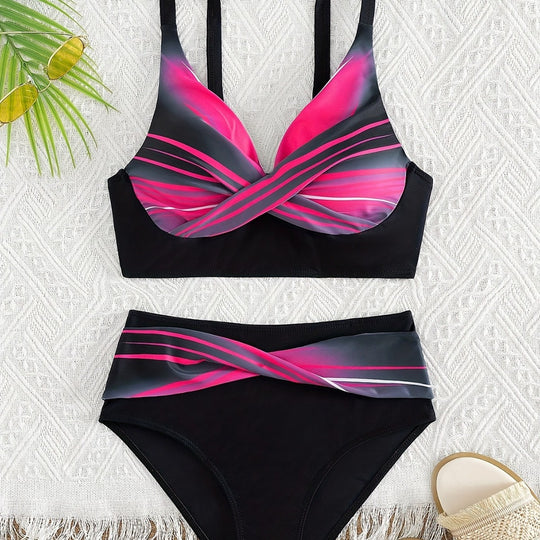Damen Hochwertiges Bikini-Set mit elegantem Wickeloberteil und hohem Bund