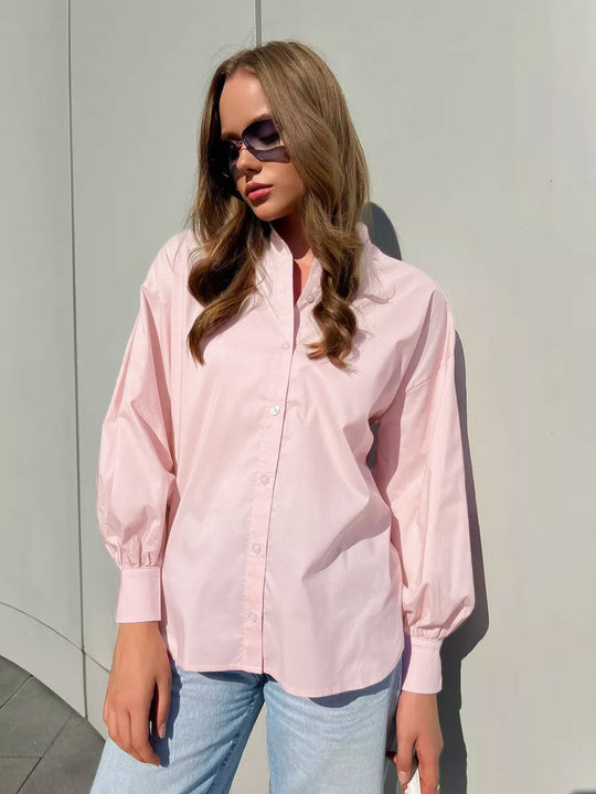 Damen Baumwollbluse Mit Puffärmel