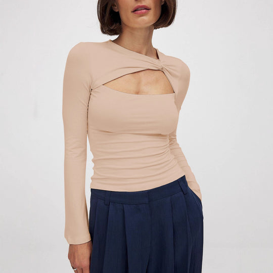 Damen Langarmshirt mit raffiniertem Cut-Out und Wickeldesign Fudus