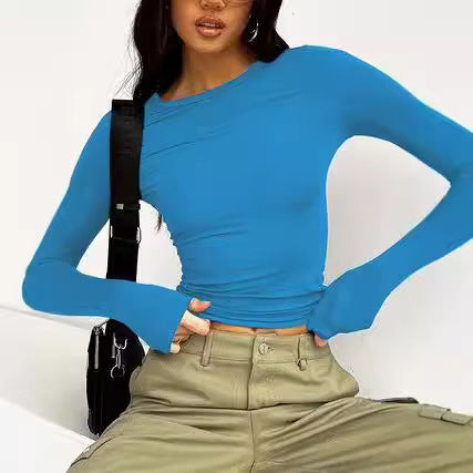 Damen Langarm-Top mit elegantem Schnitt und angeschnittenen Ärmeln Fudus