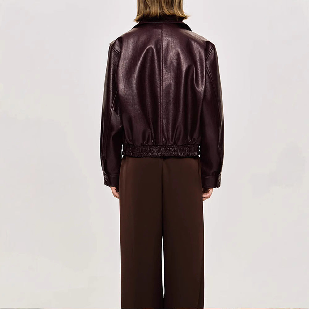 Damen Kunstlederjacke im modischen Schnitt mit elastischem Bund Fudus