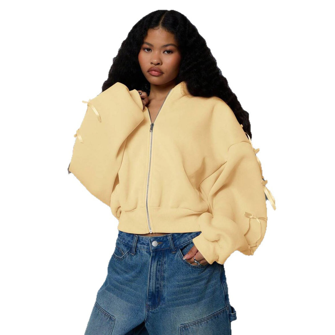 Damen lässige Bomberjacke mit dekorativen Schleifen Fudus