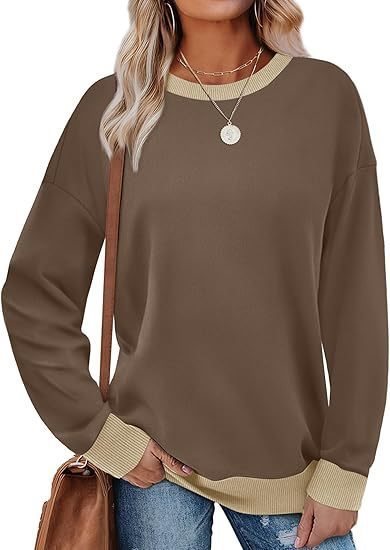 Damen lässiger Sweatshirt mit kontrastierenden Bündchen Fudus