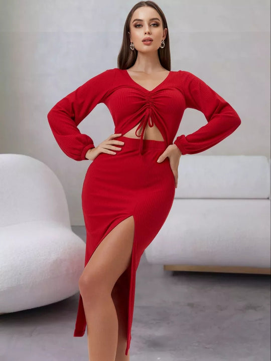 Damen Kombinations-Set mit cropped Top und figurbetonter Midi-Rock Fudus