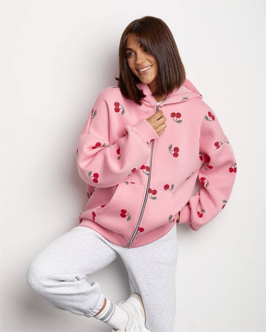 Damen Kapuzensweatjacke mit fruchtigem Muster Fudus